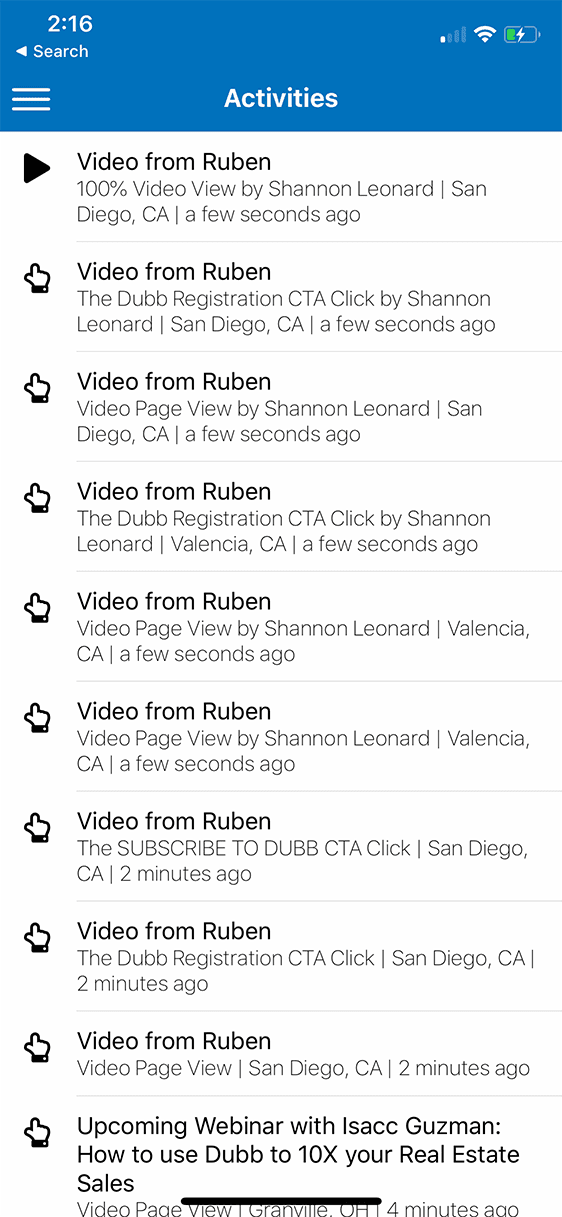 Activity feed and analytics